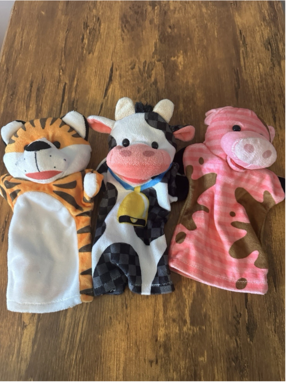Melissa & Doug Hand Puppets Misc Lot Of 3 Kids Fun! Tiger Cow Pig